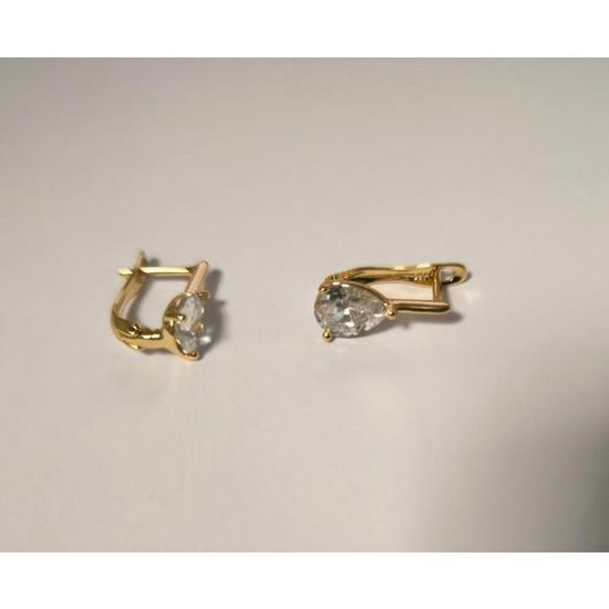 Boucles D'Oreilles Dormeuses - Solitaire Rouge En Zircon - Plaqué Or Jaune 750