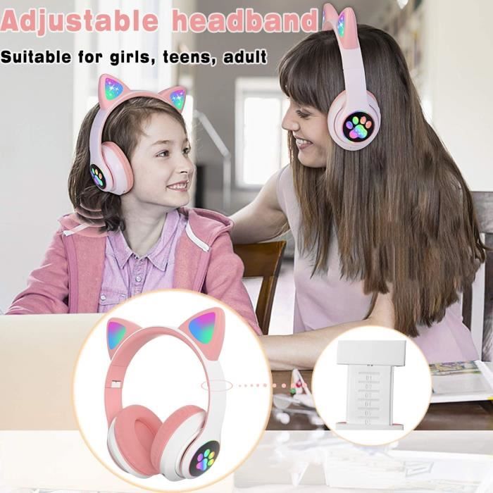 Casque Bluetooth Sans Fil pour Enfants Pliable Casque Audio Enfant Avec  Oreilles de Chat LED et Microphone Intégré pour Ecole [1340] - Cdiscount TV  Son Photo