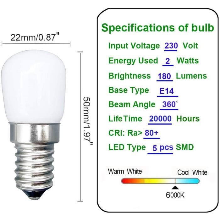 Ampoules - [2 Pièces] E14 Petites Vis 2w Ampoule Remplace 20w Halogène  Lumièreet Lumineuse Blanc 6000k 180lm-not Dimmab - Cdiscount Maison