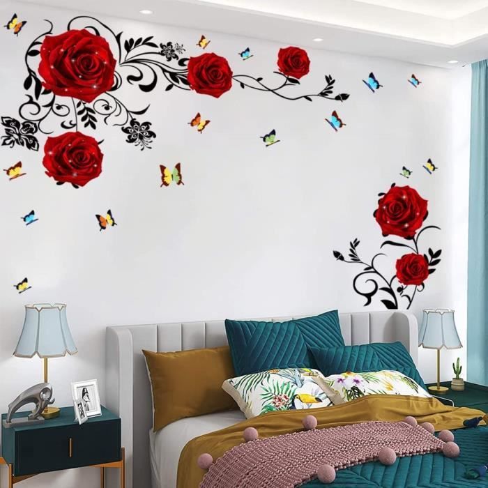 Autocollant mural à fleurs d'anémonie de pavot rose, stickers muraux  amovibles pour chambre d'enfants, décoration intérieure moderne pour la  maison