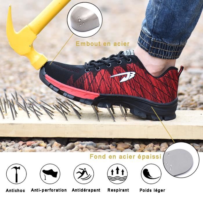 Chaussures De Sécurité Hommes Et Femmes Légères Respirantes Avec Embout Acier Et Semelle Kevlar