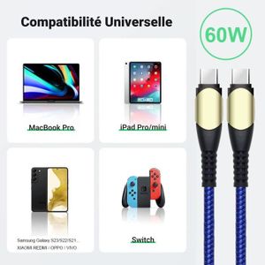 Câble USB-C 3.1 Type-C 1m Blanc Pour Xiaomi Mi 10T Lite/Pro/Note - Fast Charge