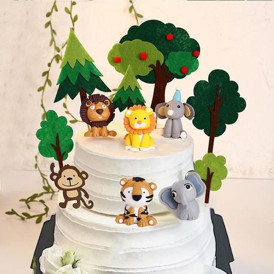 Decoration Gateau Animaux Theme Zoo Jungle Lion Elephant Tigre Theme Safari Premier Anniversaire Fete Prenata G Fjfk Cdiscount Maison