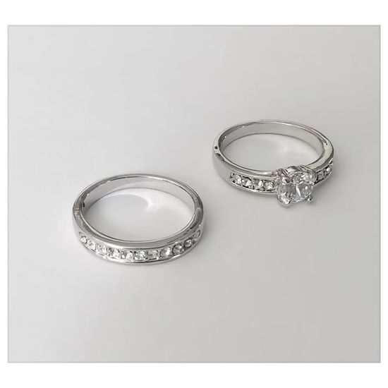 Bague Dolly-Bijoux 2 En 1 - Alliance Et Solitaire Diamant Cz - Argent 925 Rhodié - Taille 58