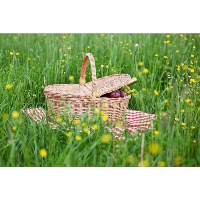 Panier Pique-Nique En Osier Naturel E-wicker24 - Grand Format 48x28 Cm - Idéal Repas En Plein Air