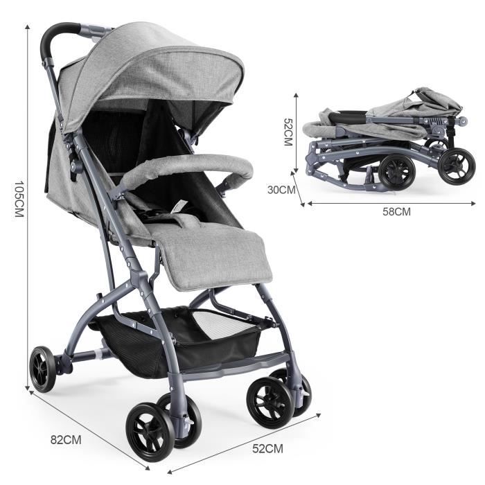 Poussette Bébé Pliable, Poussette Canne de Voyage à 4 Roues, 0-3 ans,  jusqu'à 15 kg, Gris - Cdiscount Puériculture & Eveil bébé