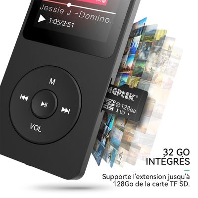AGPTEK Lecteur MP3 32 Go Avec Bluetooth, Lecteur De Musique M7 1,8