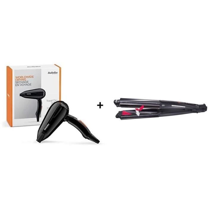 BUNDLE BABYLISS Sèche-cheveux 5344E Travel Dry 2000W Compact + Lisseur 2 in 1 styler ST330E - Mode de protection de chaleur