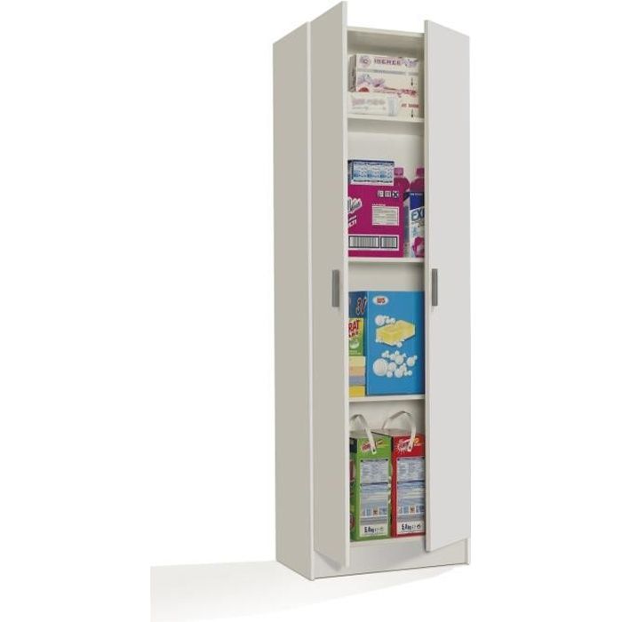 Armoire rangement 2 portes blanc brillant - KENDRA - Contemporain - Design - Chambre - Adulte