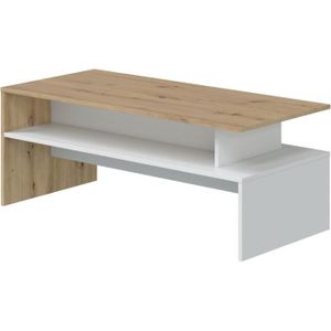 TABLE BASSE Table basse rectangulaire - Décor blanc et chêne Nodi - L43 x P100 x H50 cm