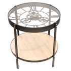 Home Deco Factory HD6447 Table basse d'appoint ronde Horloge Noir beige et transparent Métal bois et verre Grand modèle D50,5xH51cm