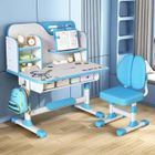 BLUETHY Bureau d'étude pour enfants avec chaises, Bureau et bibliothèque pour enfants,table de devoirs d'étudiant,Réglable en hauteur, Bleu