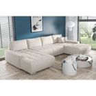 MEUBLES LINE BELUTI - Canapé d'angle panoramique en U Convertible. Tissu Design. Lit + Coffre de Rangement (Beige)