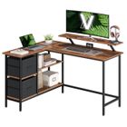 VASAGLE Bureau, Forme en L, avec 2 Tiroirs Spacieux et Support pour Écran, Étagère Réglable, Longueur 135 cm, pour Bureau, Marron Rustique