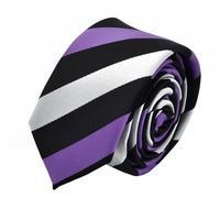 Cravate - Lavalliere - Nœud Papillon - Attora - Cravate Slim homme Noire à grandes rayures violettes et grises