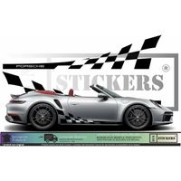 Porsche Bandes Latérales Damiers - NOIR - Kit Complet - Tuning Sticker Autocollant Graphic Decals