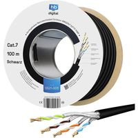 hb-digital 100m Cat 7 Network Installation Cable Outdoor noir AWG23/1 PE S/FTP double blindage PIMF cuivre pur max. 1000MHz 1
