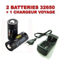 ®cBOX kit de 2 Batteries rechargeables 32650 7500mAh + 1 chargeur de voyage