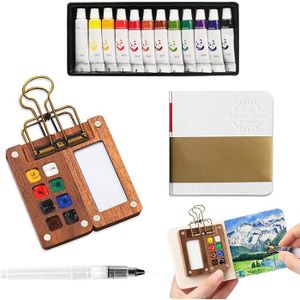 Kit Aquarelle Miniature Voyage – Palette En Bois, 12 Couleurs, Carnet Inclus !