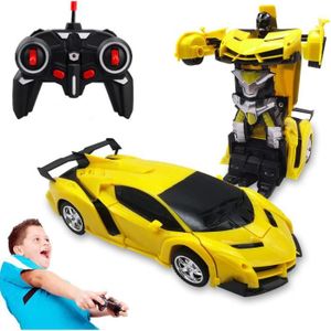 VEHICULE RADIOCOMMANDE Voiture Télécommandée Transformers Voiture De Sport Modifié Robot Modèle Déformation jouet Cadeaux pour Garçons -Jaune