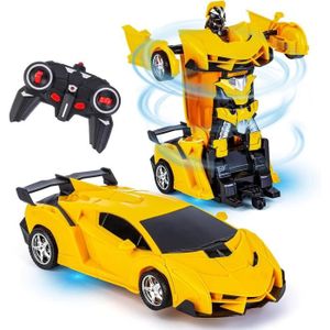 VEHICULE RADIOCOMMANDE Voiture Télécommandée Transformers Voiture De Sport Modifié Robot Modèle Déformation jouet Cadeaux pour Garçons -Jaune