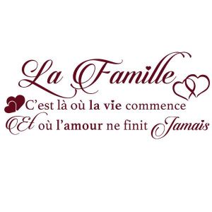 Sticker Mural Texte La Famille C Est La Ou La Vie Commence Et Ou L Amour Ne Finit Jamais 30x71 Cm Achat Vente Stickers Cdiscount