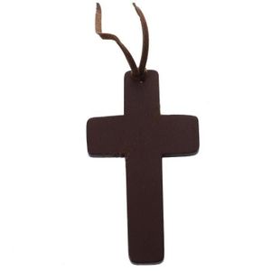 Ancient Tribe Collier ras du cou et pendentif en croix ethnique R/églable en chanvre cuir et perles de bois Noir