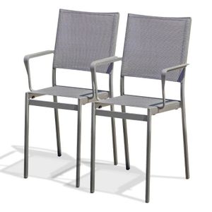 FAUTEUIL JARDIN  Lot de 2 fauteuils de jardin en aluminium et toile plastifiée grise