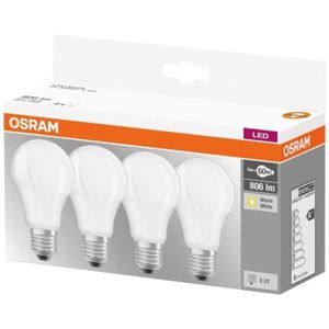 AMPOULE - LED OSRAM LED standard dépolie avec radiateur 8.5W=60W E27 chaud - Lot de 4
