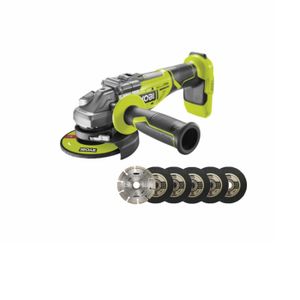 MEULEUSE Pack RYOBI Meuleuse d'angle brushless 18 V One+ - sans batterie ni chargeur R18AG7-0 - Kit 6 disques 125 mm