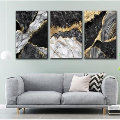 Abstrait Marbre gris rose or Impression sur Toile Moderne Mural Peintures sur Toile Tableau Decoration Murale 50x120cm sans cadre - Maison