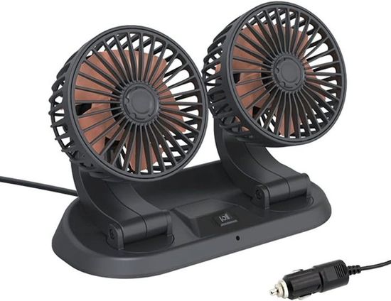 TOTMOX Ventilateur De Voiture à Double Tête 24V - Mini Ventilateur Refroidissement Avec Allume-Cigare, Rotation 360° Horizontal Et 180° Vertical Pour Voiture, Camion, Van, SUV, RV, Bateau