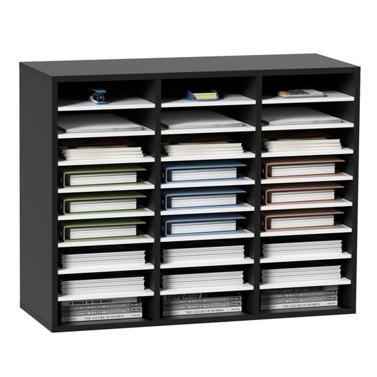 Organisateur De Bureau En Bois – Support Multi-compartiments Pour Fichiers, Dossiers Et Fournitures