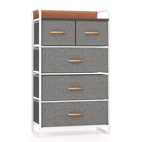 Commode à 3 Tiroirs Pliables GIANTEX - Blanc Et Gris, 45x30x73 Cm, Plateau En Bois Et Cadre Métal