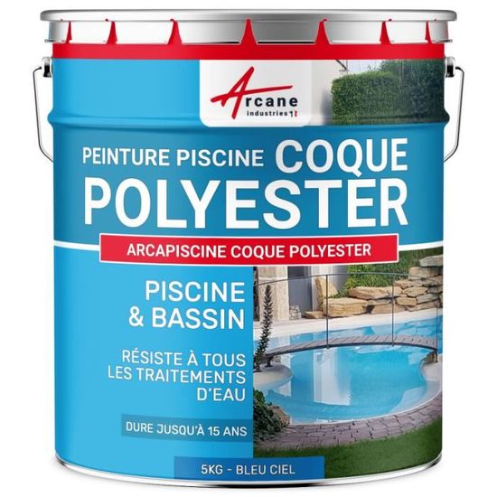 Peinture Piscine/Bassin Coque Polyester -  hydrofuge / imperméabilisante  Bleu ciel ral 5015 - 5 kg (jusqu'à 15m² pour 2 couches)