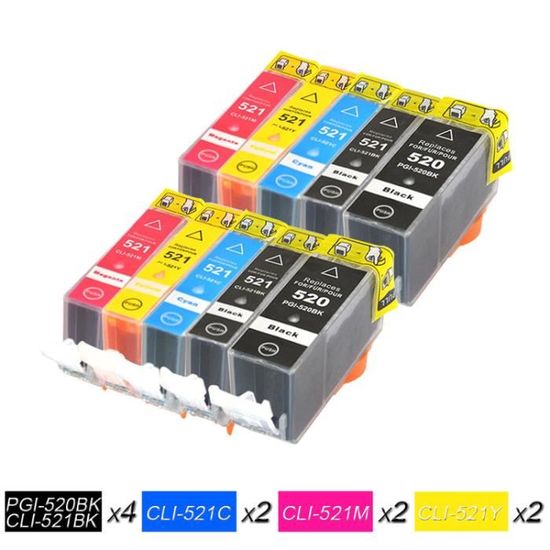 Lot De 10 Cartouches D’encre Compatibles Canon MP630 – PGI520/521 – Neuf Sous Blister