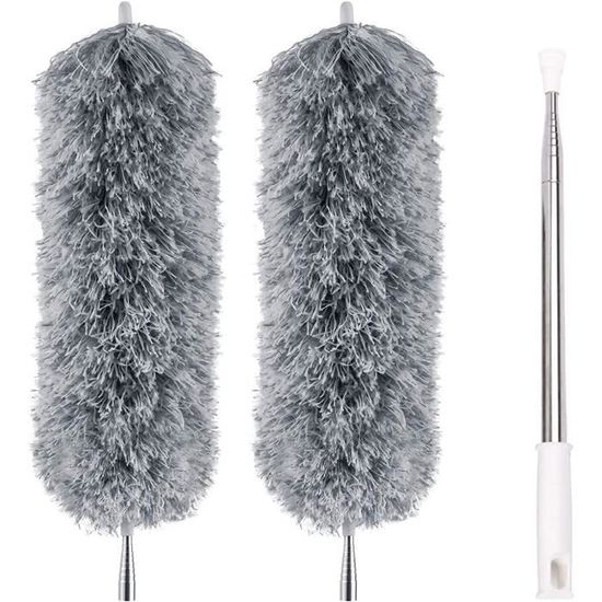 Plumeau Télescopique Pour Plafond Haut - Tige Aluminium Extensible, Tête Réutilisable, Kit Avec Grattoir Et Chiffons, Nettoyage Facile