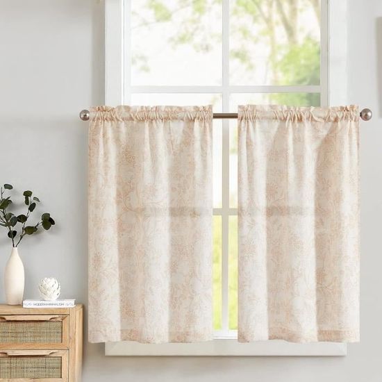 Lot De 2 Rideaux Brise-Bise En Voile Avec Papillons Argentés - Double Couche, Pompon Blanc - 60 X 90 Cm