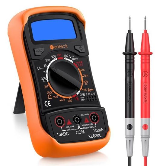 Neoteck Multimètre Numérique 6000 Comptes - Mesure Tension/Courant/Résistance/NCV/Température - Pince Crocodile Incluse