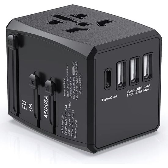 Adaptateur Prise Universelle Hotimy - USB C Et USB A - Double Fusible 10A - 2500W