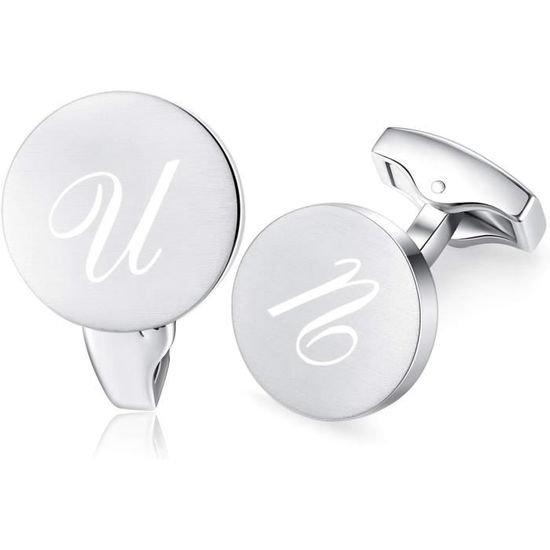 Boutons De Manchette Initiale Lettre - Alphabet Argent Brossé, Laiton Plaqué Acier | Cadeau Homme, Mariage, Affaires