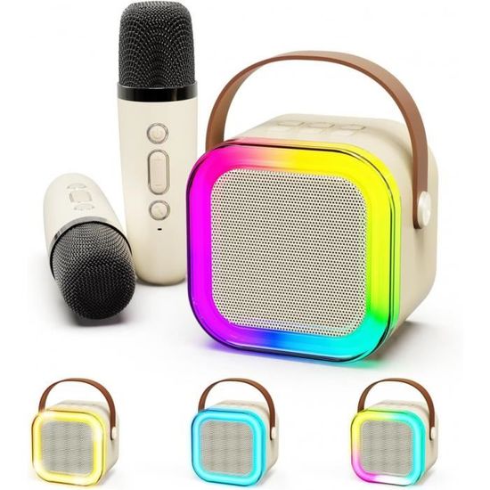 Machine à karaoké pour enfants et adultes, mini haut-parleur Bluetooth  portable avec 2 microphones sans fil, lumières LED pour la télévision, fête  à