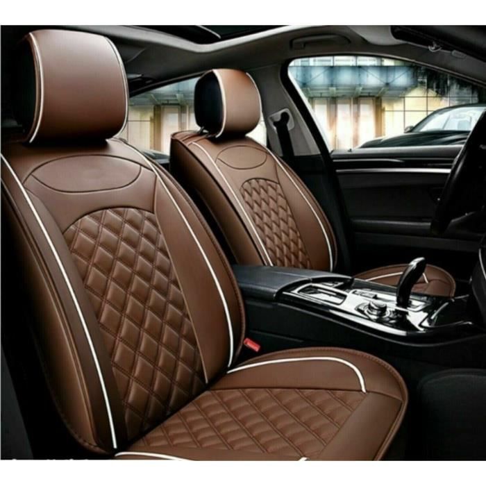 Lot Complet Housses de Siège Avant 1+1 Marron En Simili Cuir Rembourré Deluxe Haute Qualite Elegant