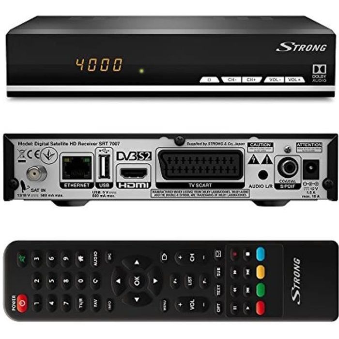 Strong SRT 7007 Décodeur Satellite HD Free to Air avec affichage (Récepteur TV Sat, HDMI, SCART, USB) noir