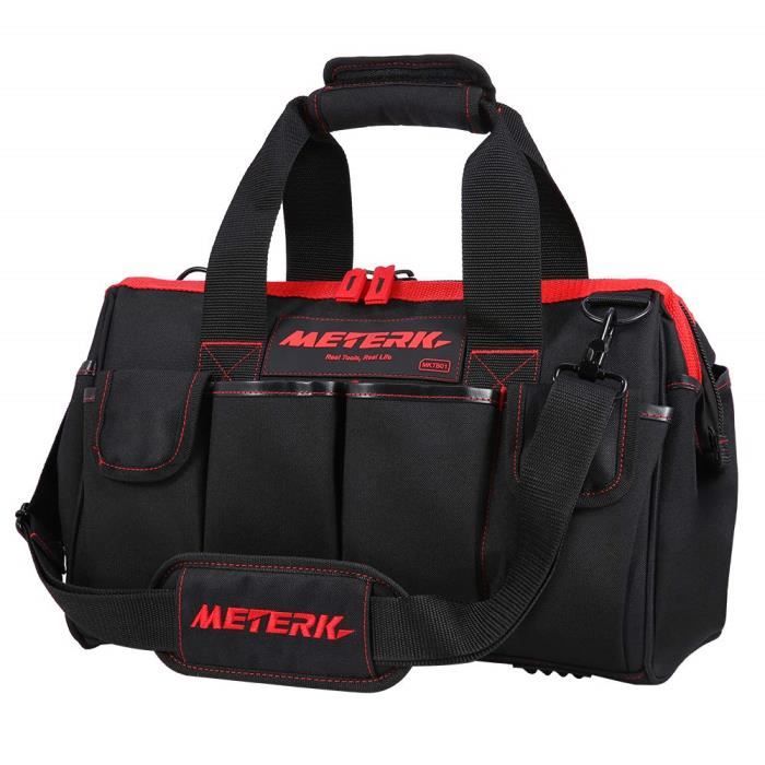 Meterk Sac Outils, Boîte d'Outils 40cm avec 17 Multi-poches, Bandouliere Reglable, Pognées en Caoutchouc Sac de Rangement d'outil