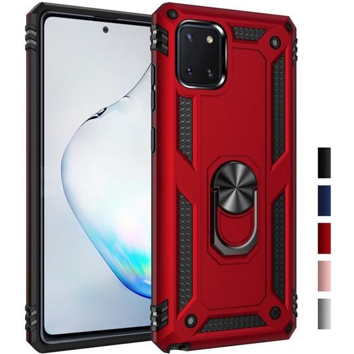 Coque Samsung Note 10 Lite,Double Couche Armure 360°Ring Stand Support Voiture Étui Pour Samsung Galaxy Note 10 Lite, Rouge