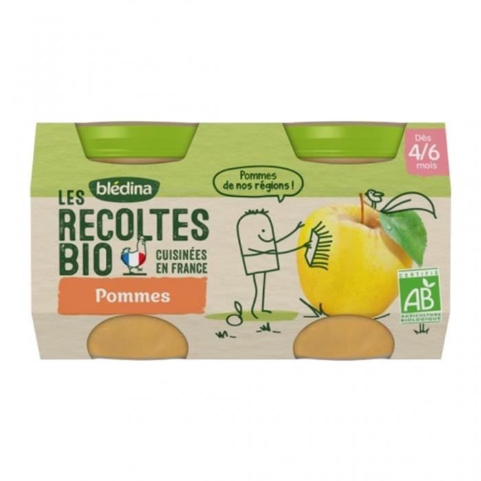 Blédina Les Récoltes Bio Pommes (dès 4/6 mois) par 2 pots de 130g (lot de 8)