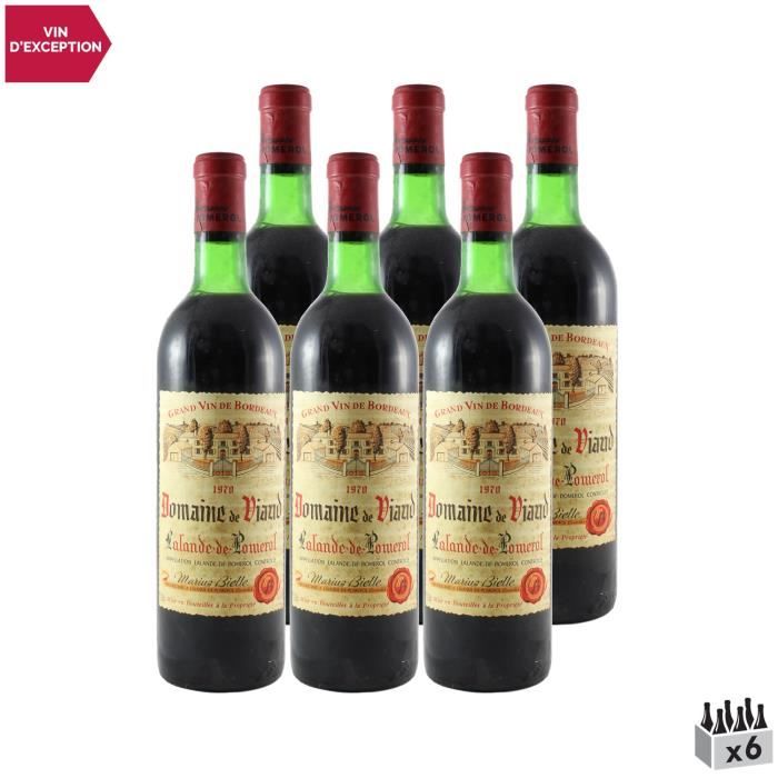 Domaine de Viaud Lalande-de-Pomerol Rouge 1970 - Lot de 6x75cl - Vin AOC Rouge de Bordeaux - Cépages Merlot, Cabernet Franc