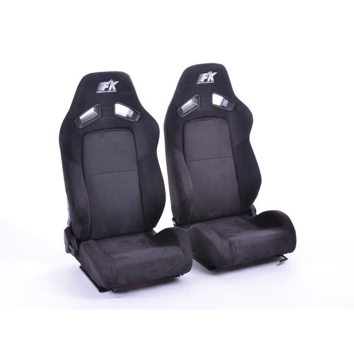 Paire de siege baquet Leipzig Alcantara Noir Inclinable Rabattable