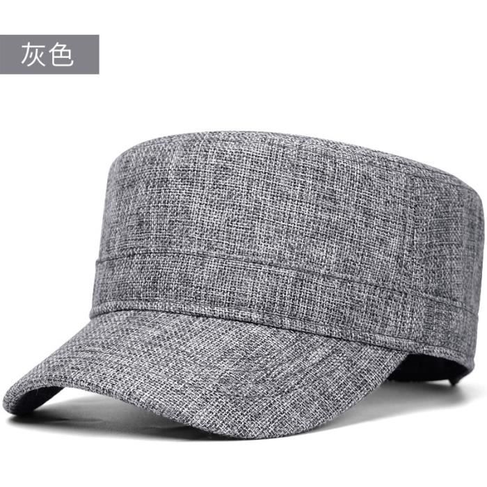 clear Gray 55-60cm -Casquette militaire grande taille pour hommes, chapeau plat, en lin, maille, 55 60cm 60 66cm, été